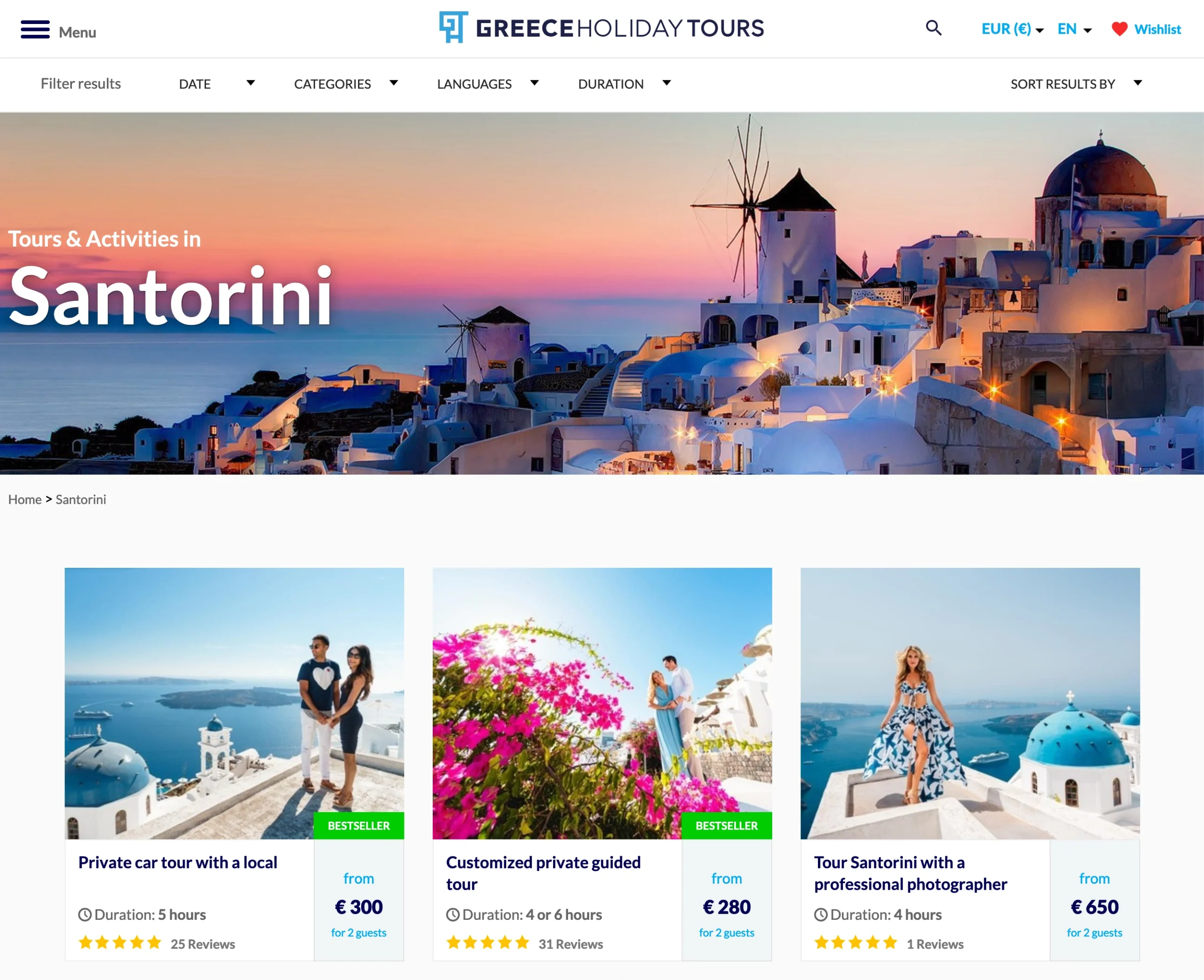 greece holiday tours ui design product page