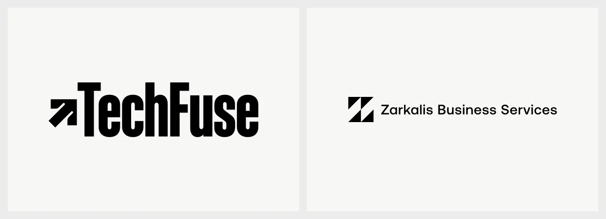 Συνδυαστικό λογότυπο με σύμβολο και όνομα: TechFuse και Zarkalis Business Services