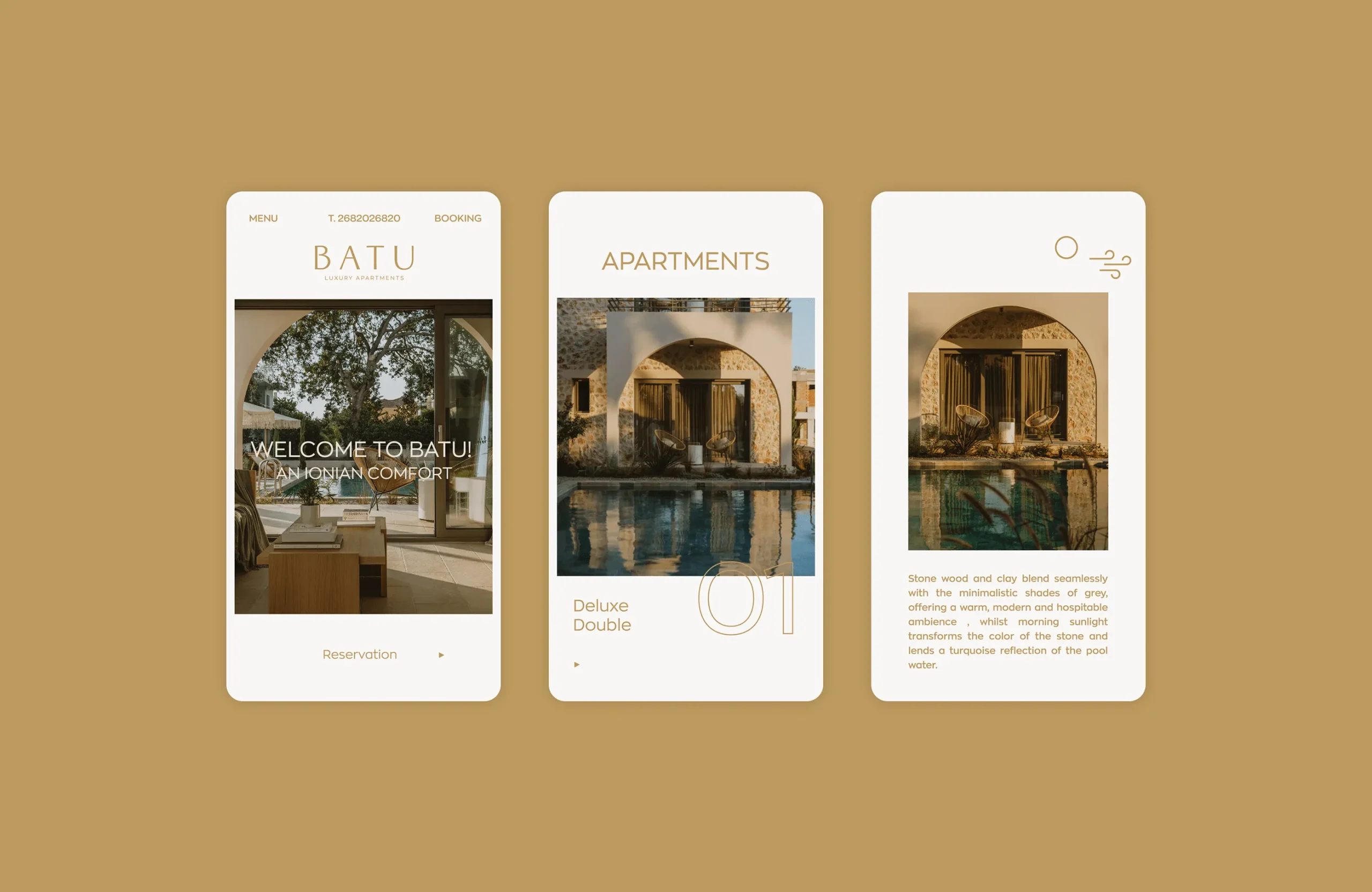 batu apartments website mobile screens