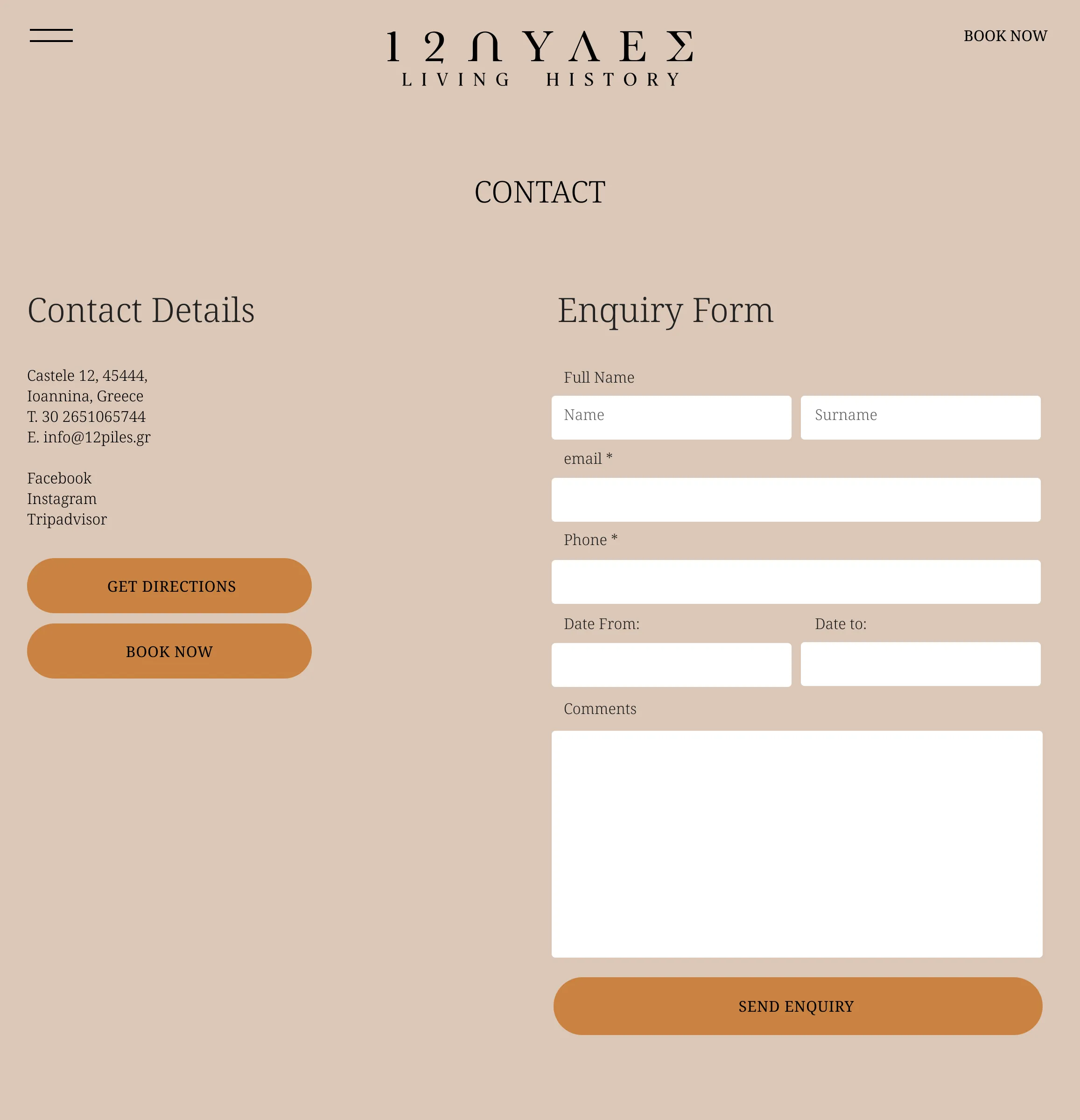 12pyles hotel website Ioannina contact page image
